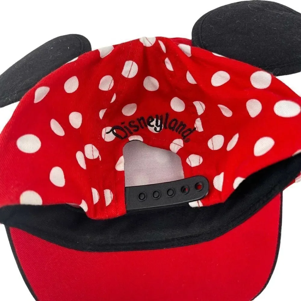 Minnie Mouse Ears Baseball Hat Red Polka Dot Bow Girls Disneyland Resort Cap